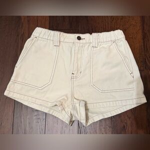 PACSUN Cream Denim Trendy Shorts Brown Stitching Size Medium 100% Cotton